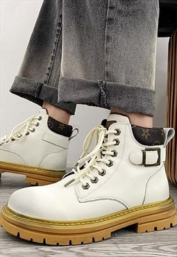 Tractor ankle boots platform shoes in white