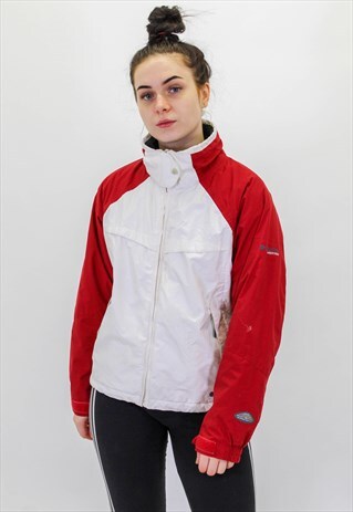 VINTAGE COLUMBIA COAT IN WHITE AND RED MEDIUM