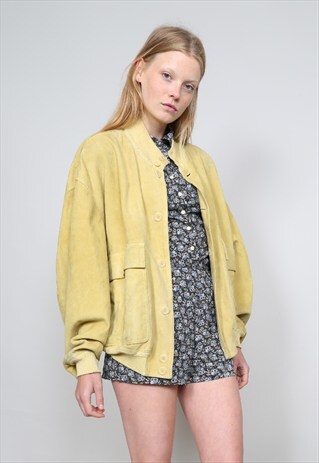 VINTAGE 70'S YELLOW SUEDE OVERSIZED BOMBER JACKET