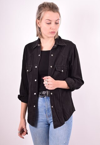 WOMENS VINTAGE DENIM SHIRT SMALL BLACK 90'S