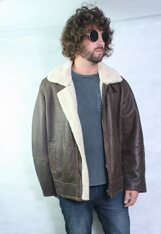 VINTAGE LEATHER AVIATOR SHERLING LINED JACKET