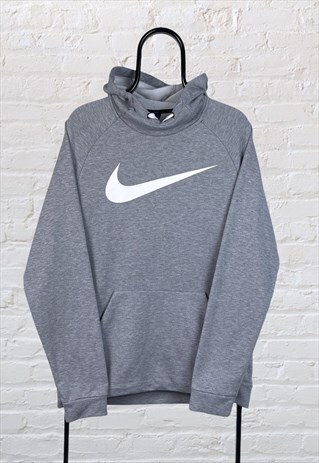 VINTAGE NIKE HOODIE SWOOSH GREY MEDIUM