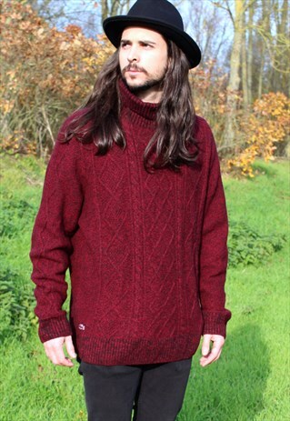 VINTAGE LACOSTE KNIT JUMPER LARGE WOOL TURTLE NECK DEVANLAY
