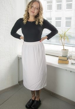 Vintage 80's White Polka Dot Midi Skirt