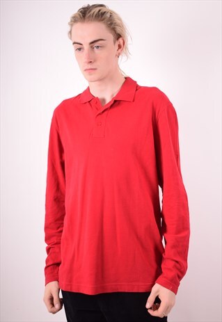 FILA MENS VINTAGE POLO SHIRT LONG SLEEVE LARGE RED 90S
