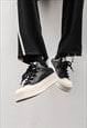 FAUX LEATHER SNEAKERS CHUNKY SOLE SHOES SKATER TRAINERS