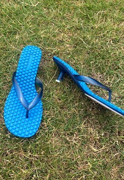 Vintage Y2K Blue Heel Flip Flops