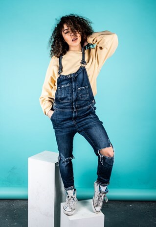 VINTAGE DUNGAREES IN BLUE DENIM WITH RIPS