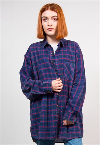 VINTAGE 90'S BLUE CHECK FLANNEL SHIRT