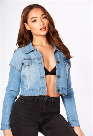 OVERSIZED CROPPED LIGHT WASH BLUE DENIM JACKET