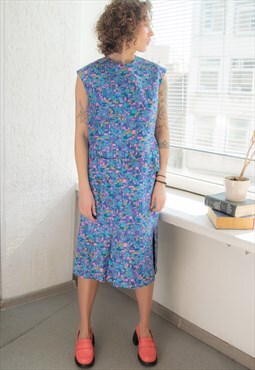 Vintage 60's Unique Abstract Print Blue Skirt and Top Set