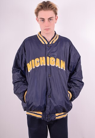 MENS VINTAGE BOMBER JACKET XXL NAVY BLUE 90'S