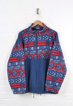 Vintage Fleece Aztec Pattern Blue/Red Large
