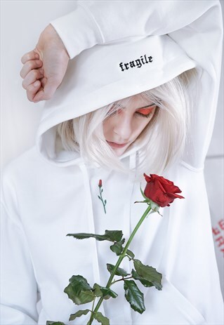 FRAGILE ROSE EMBROIDERED HOODIE