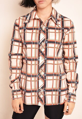 70'S RETRO CHECKED TARTAN PRINT FESTIVAL SHIRT TOP