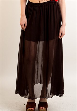 CHIFFON MAXI SKIRT (BROWN)