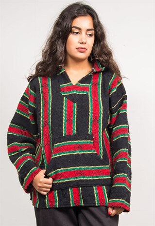 VINTAGE 90'S MULTICOLOUR STRIPED GRUNGE BAJA HOODIE