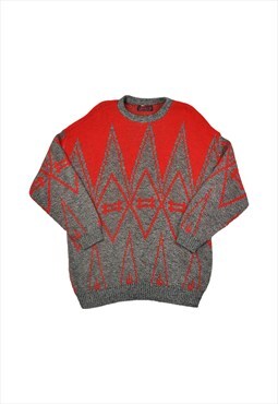 Vintage Knitwear Sweater Retro Pattern Red/Grey Ladies XXL