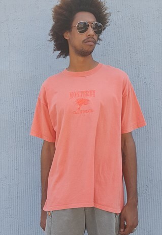 90S SURFER SKATER SOUVENIR MONTERREY CORAL ORANGE TEE SHIRT