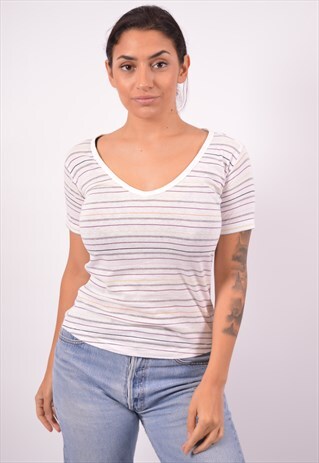 VINTAGE KAPPA T-SHIRT TOP STRIPES WHITE