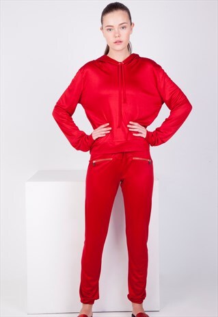 RED LOOSE-FIT TRACKSUIT SWEATS