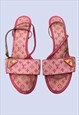 Baby Pink Monogram Print LV Strappy Kitten Heel Sandals