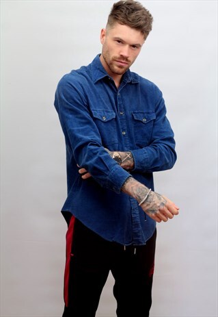 1990'S VINTAGE CORD SHIRT IN BLUE