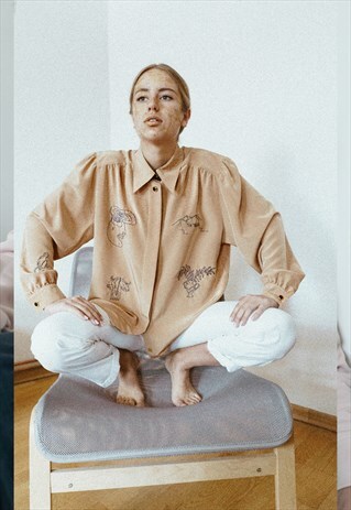 HAND EMBROIDERED BROWN MUSTARD BLOUSE