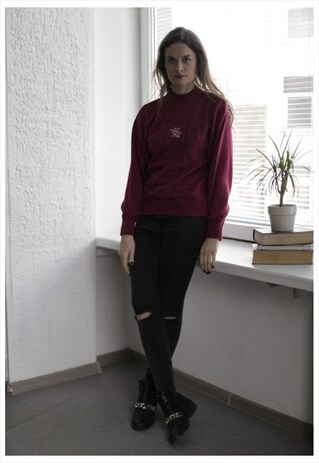 VINTAGE 90'S CHERRY RED HIGH NECK KNITTED JUMPER
