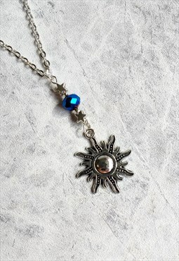 Handmade Blue Facet Crystal Sun Drop Necklace