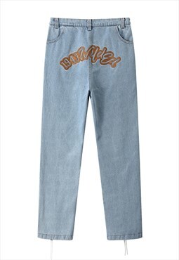 Kalodis Distressed letters embroidered jeans