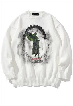 Gothic sweater knit grunge jumper angel top in vintage white