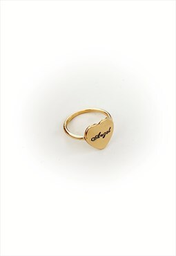 Women's Angel Heart Face Band Signet Band Ring - Gold