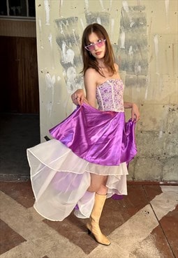 Vintage y2k princes light fluffy lace glam dress in purple