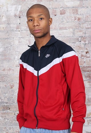 VINTAGE NIKE LOGO TRACK JACKET RED BLUE