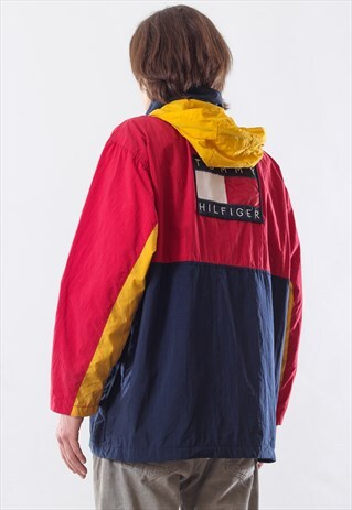 90'S VINTAGE MENS TOMMY HILFIGER BIG LOGO WINDBREAKER JACKET