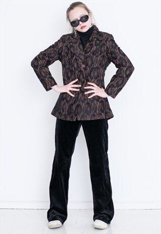 VINTAGE BROWN FLORAL PATTERNED RETRO JACKET
