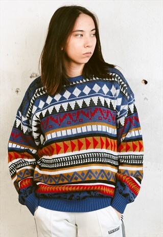 VINTAGE 90S GEOMETRIC STRIPED MULTICOLOUR SWEATER