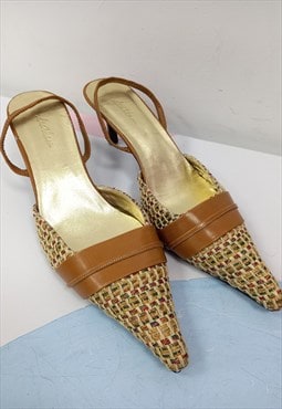80's Vintage Heel Shoes Tan Brown Leather 