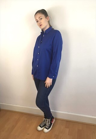 WOMENS VINTAGE 80S BURBERRY TOP LONG SLEEVE SHIRT IN BLUE