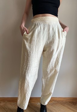 Vintage Light Yellow High Waisted Wide Leg Trousers Pants   