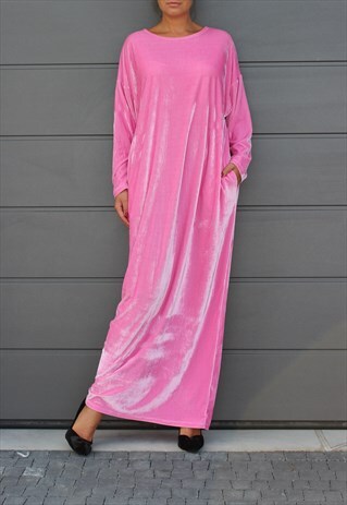PINK VELVET DRESS, MAXI DRESS, DRESS, ELEGANT DRESS, KAFTAN