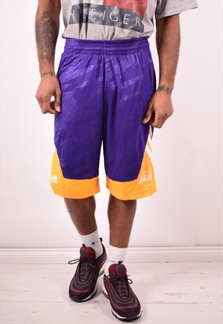 ADIDAS MENS VINTAGE LA LAKERS SHORTS MEDIUM PURPLE 90S