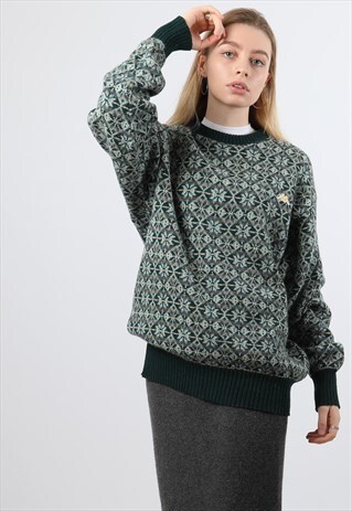 VINTAGE KAPPA EMBROIDERED LOGO KNITTED GREEN WINTER JUMPER