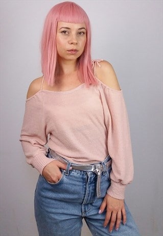 VINTAGE DROP SHOULDERS 3/4 SLEEVES TOP IN LIGHT PINK