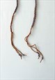 VINTAGE 70S BOHO BRAIDED BROWN LEATHER&BLUE BEAD BELT S