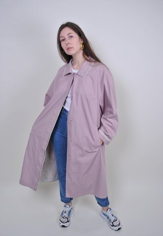 80S PINK TRENCH JACKET, VINTAGE COLLAR CLASSIC SPRING COAT