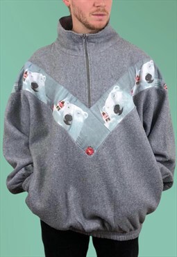 Vintage Fleece Vintage Patterned Fleece Skiing Funky Grey 