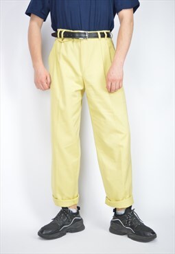 Vintage yellow classic straight cotton suit trousers