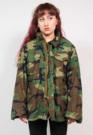 VINTAGE 90'S USA ARMY GREEN CAMO JACKET